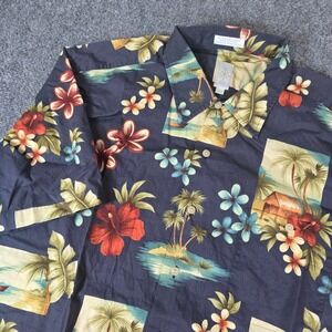Burma Bibas Men's Hawaiian Shirt Tropical Scene Print Short Sleeve Button Down L
